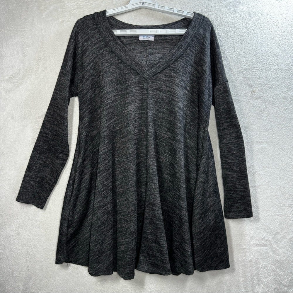 Bluivy Oversized Knit‎ Tunic Women’s S Gray V-Neck Drop Shoulder Slouchy Cozy
